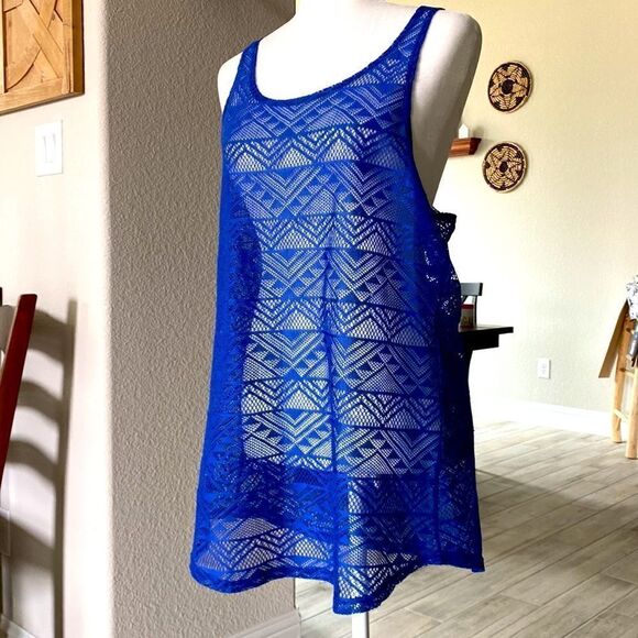 Miken Swim Swimwear Royal Blue Cover Tank Top Tunic Aztec Coastal M - Picture 3 of 9